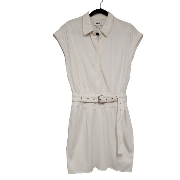 Paige Mini Dress Small White Denim Belted Coastal Cowgirl Festival Western - Picture 1 of 12